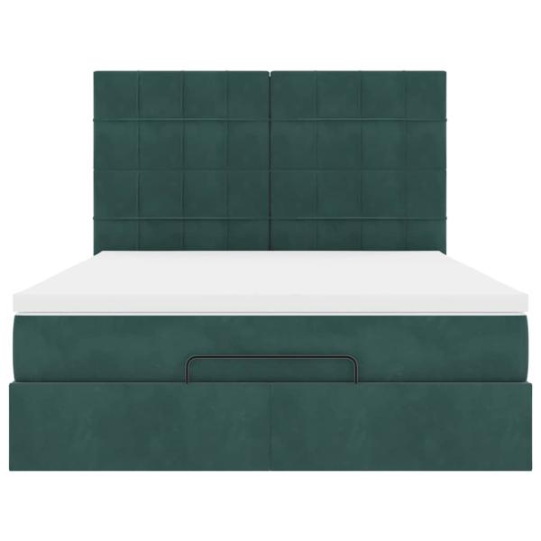 Ottoman-Bett mit Matratzen & LEDs Dunkelgrün 140x200 cm Samt