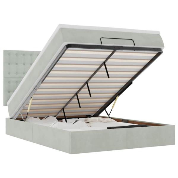 Ottoman-Bett mit Matratzen & LEDs Hellgrau 140x200 cm Samt