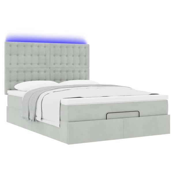 Ottoman-Bett mit Matratzen & LEDs Hellgrau 140x200 cm Samt