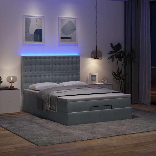 Ottoman-Bett mit Matratzen & LEDs Dunkelgrau 140x190 cm Samt
