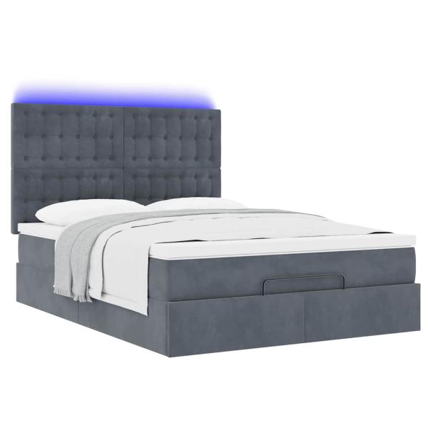 Ottoman-Bett mit Matratzen & LEDs Dunkelgrau 140x190 cm Samt