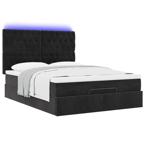 Ottoman-Bett mit Matratzen & LEDs Schwarz 140x190 cm Samt