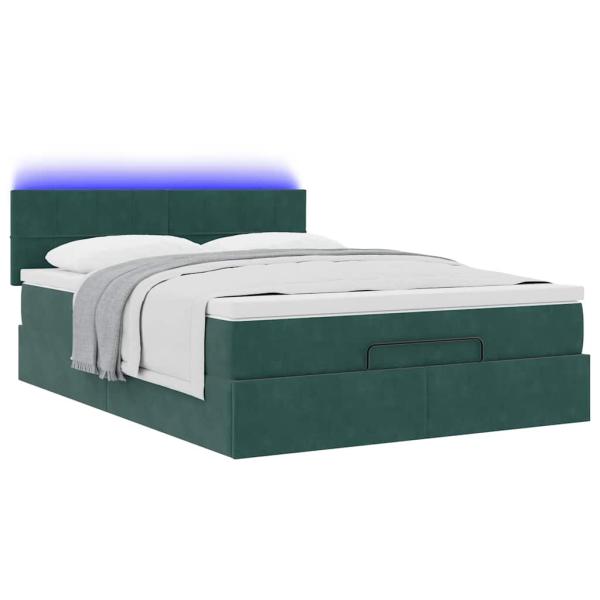 Ottoman-Bett mit Matratze & LEDs Dunkelgrün 140x200 cm Samt