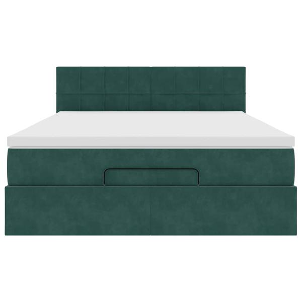 Ottoman-Bett mit Matratze & LEDs Dunkelgrün 140x200 cm Samt
