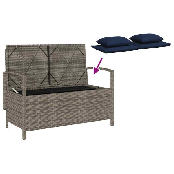ARDEBO.de - Gartenbank mit Stauraum und Kissen Grau Poly Rattan