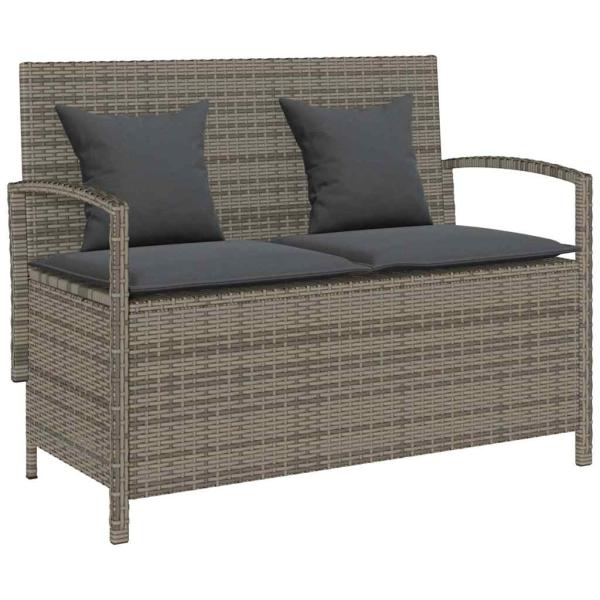 ARDEBO.de - Gartenbank mit Stauraum und Kissen Grau Poly Rattan