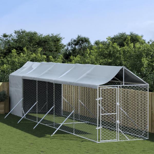 ARDEBO.de - Outdoor-Hundezwinger mit Dach Silbern 2x10x2,5 m Stahl Verzinkt