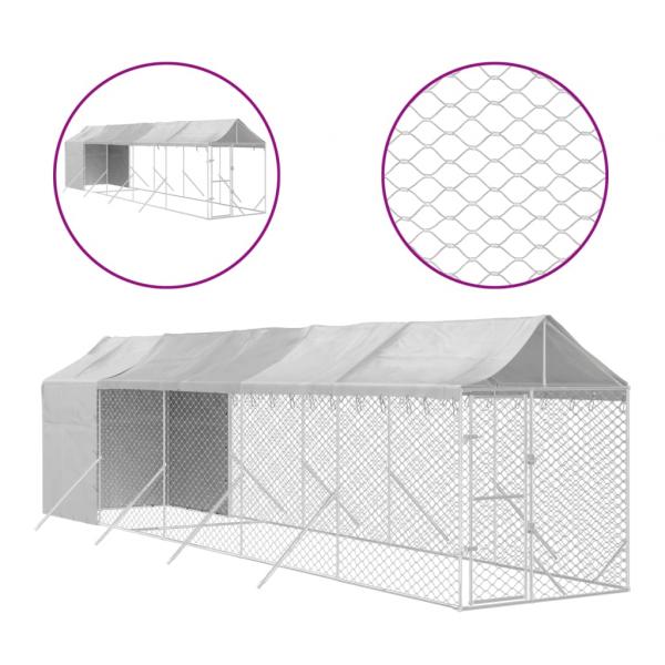 Outdoor-Hundezwinger mit Dach Silbern 2x10x2,5 m Stahl Verzinkt