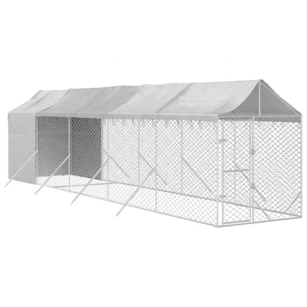 Outdoor-Hundezwinger mit Dach Silbern 2x10x2,5 m Stahl Verzinkt