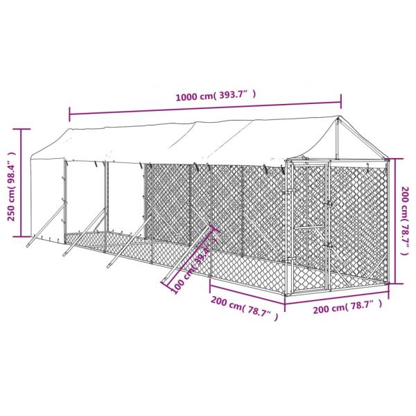 Outdoor-Hundezwinger mit Dach Silbern 2x10x2,5 m Stahl Verzinkt