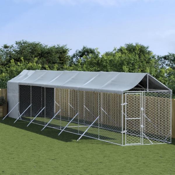 ARDEBO.de - Outdoor-Hundezwinger mit Dach Silbern 2x14x2,5 m Stahl Verzinkt