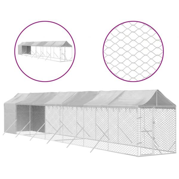 Outdoor-Hundezwinger mit Dach Silbern 2x14x2,5 m Stahl Verzinkt