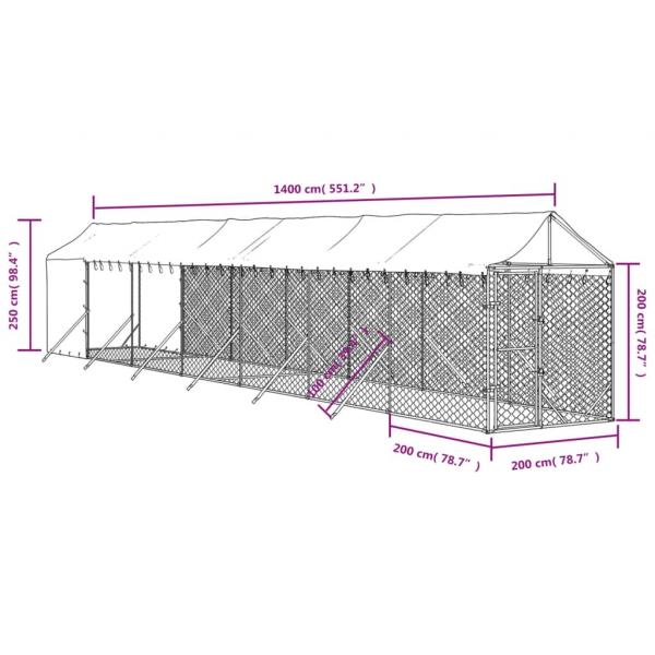 Outdoor-Hundezwinger mit Dach Silbern 2x14x2,5 m Stahl Verzinkt