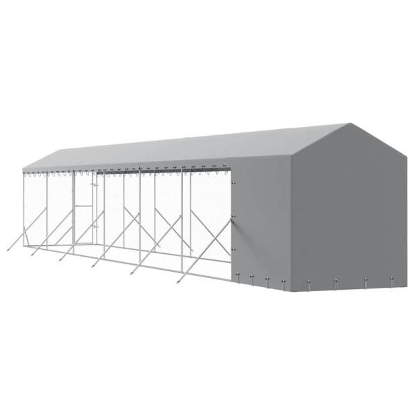 Outdoor-Hundezwinger mit Dach Silbern 2x14x2,5 m Stahl Verzinkt