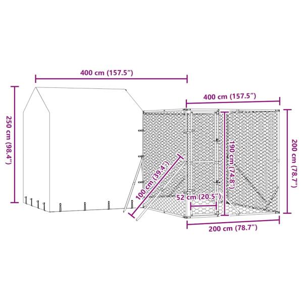 Outdoor-Hundezwinger mit Dach Silbern 4x4x2,5m Verzinkter Stahl