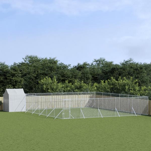 ARDEBO.de - Outdoor-Hundezwinger mit Dach Silbern 12x12x2,5m Stahl Verzinkt