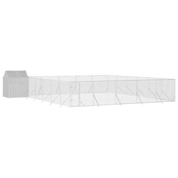 Outdoor-Hundezwinger mit Dach Silbern 12x12x2,5m Stahl Verzinkt