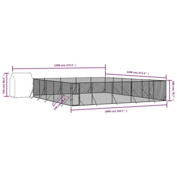 Outdoor-Hundezwinger mit Dach Silbern 12x12x2,5m Stahl Verzinkt