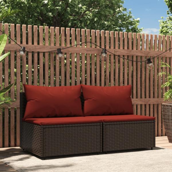 ARDEBO.de - Garten-Mittelsofas mit Kissen 2 Stk. Braun Poly Rattan