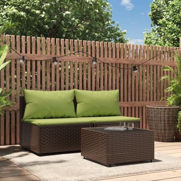 ARDEBO.de - 3-tlg. Garten-Lounge-Set mit Kissen Braun Poly Rattan