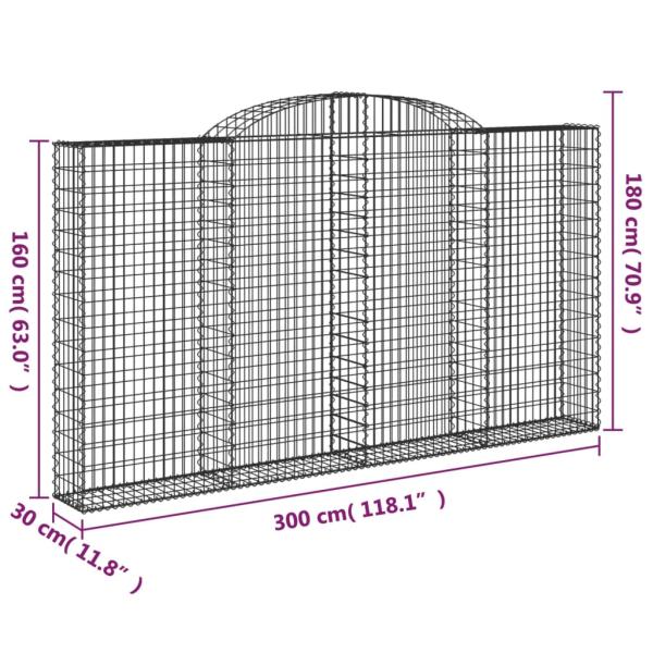 Gabione mit Hochbogen 300x30x160/180 cm Verzinktes Eisen
