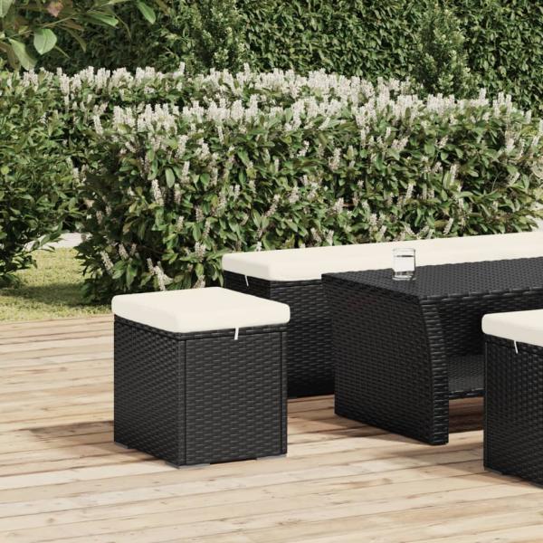 ARDEBO.de - Hocker mit Kissen Schwarz 40x30x40 cm Poly Rattan