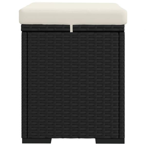 Hocker mit Kissen Schwarz 40x30x40 cm Poly Rattan
