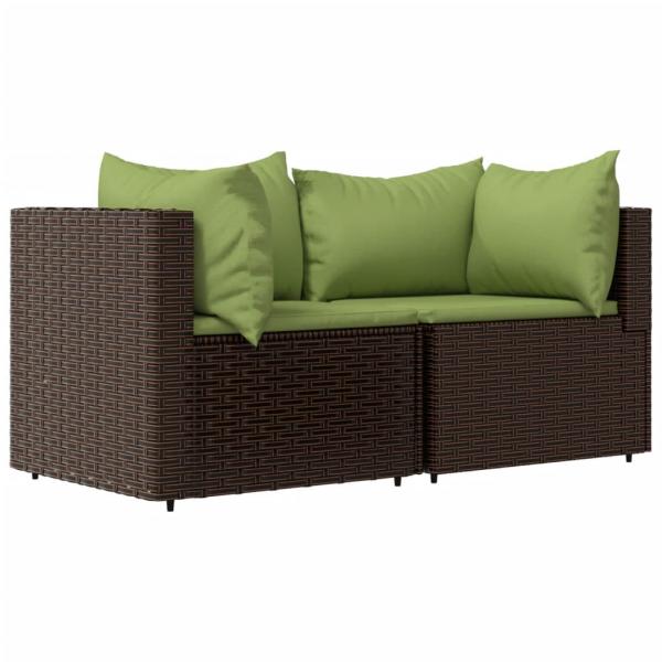 3-tlg. Garten-Lounge-Set mit Kissen Braun Poly Rattan