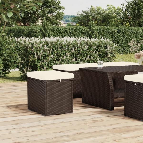 ARDEBO.de - Hocker mit Kissen 2 Stk. Braun 40x30x40 cm Poly Rattan