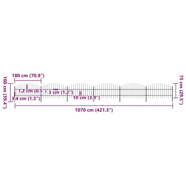 Gartenzaun mit Speerspitzen Stahl (0,75 - 1) x 10,2 m Schwarz