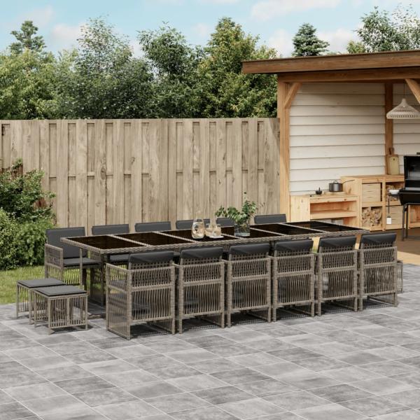 ARDEBO.de - 17-tlg. Garten-Essgruppe mit Kissen Grau Poly Rattan