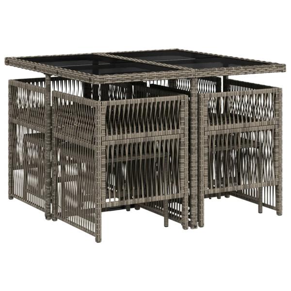 9-tlg. Garten-Essgruppe mit Kissen Grau Poly Rattan