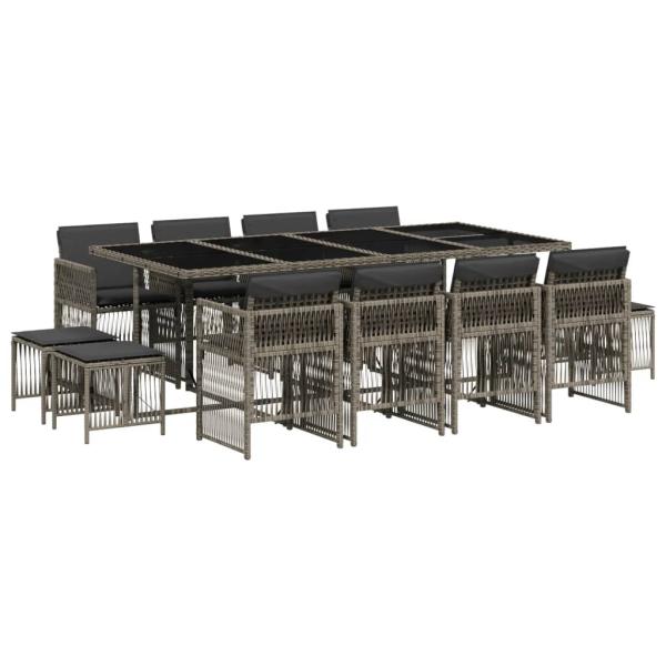 13-tlg. Garten-Essgruppe mit Kissen Grau Poly Rattan