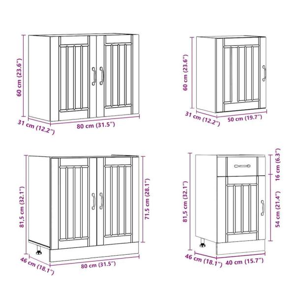7-tlg. Küchenschrank-Set Kalmar Betongrau Holzwerkstoff