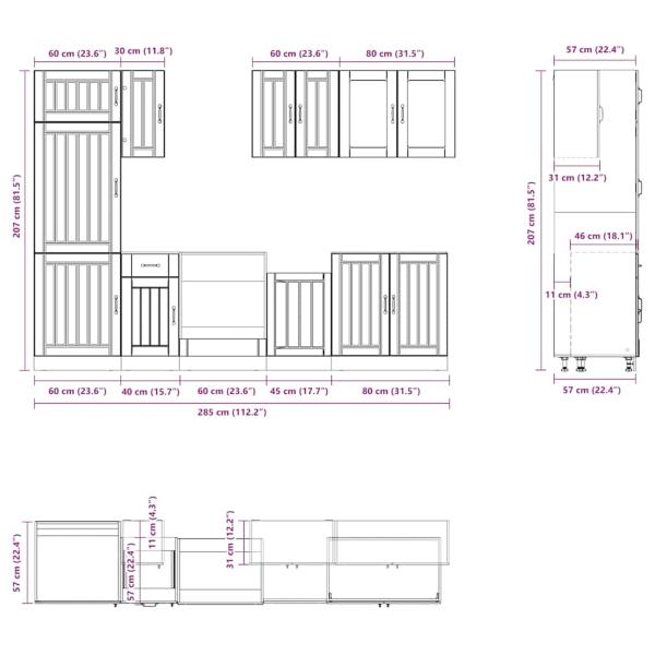 8-tlg. Küchenschrank-Set Kalmar Artisan-Eiche Holzwerkstoff