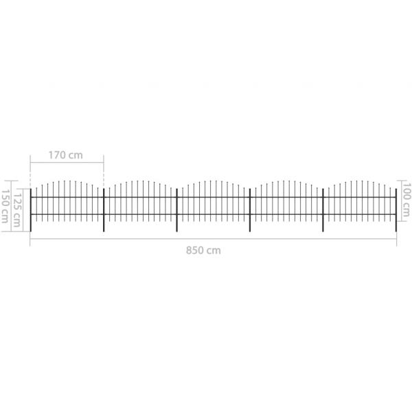 Gartenzaun mit Speerspitzen Stahl (0,75 - 1) x 8,5 m Schwarz