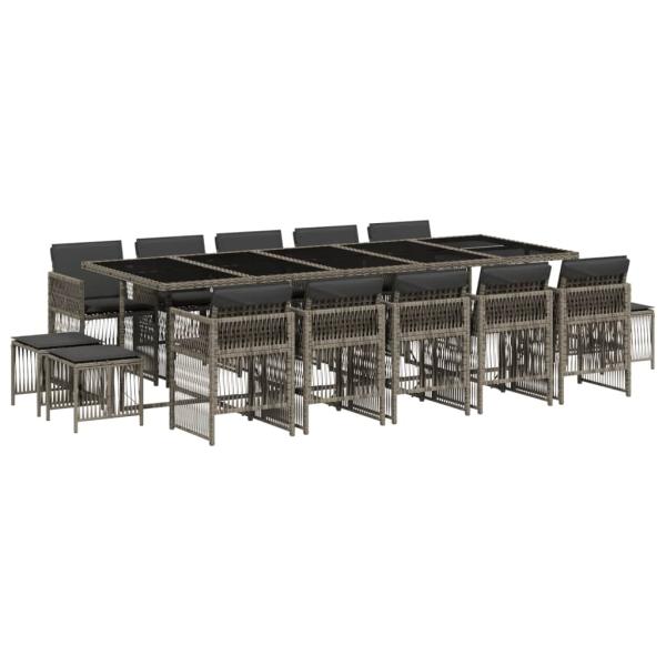 15-tlg. Garten-Essgruppe mit Kissen Grau Poly Rattan