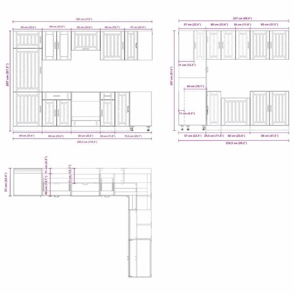 14-tlg. Küchenschrank-Set Lucca Grau Sonoma Holzwerkstoff