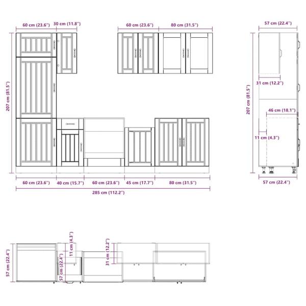8-tlg. Küchenschrank-Set Kalmar Altholz-Optik Holzwerkstoff