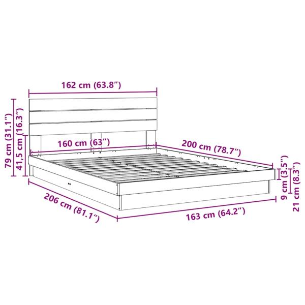 Massivholzbett mit Kopfteil ohne Matratze 160x200 cm Eichenholz