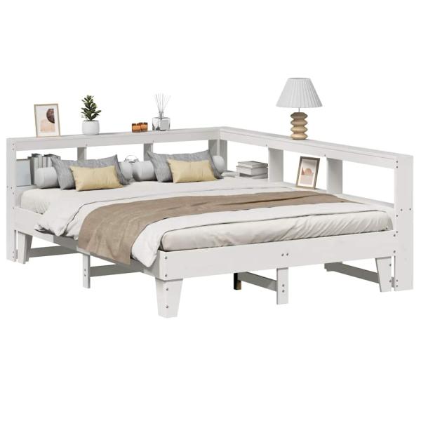 ARDEBO.de - Massivholzbett mit Regal ohne Matratze Weiß 140x200 cm Kiefer