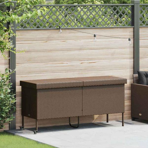 ARDEBO.de - Gartentruhe mit Rollen Braun 160x55x75 cm Poly Rattan