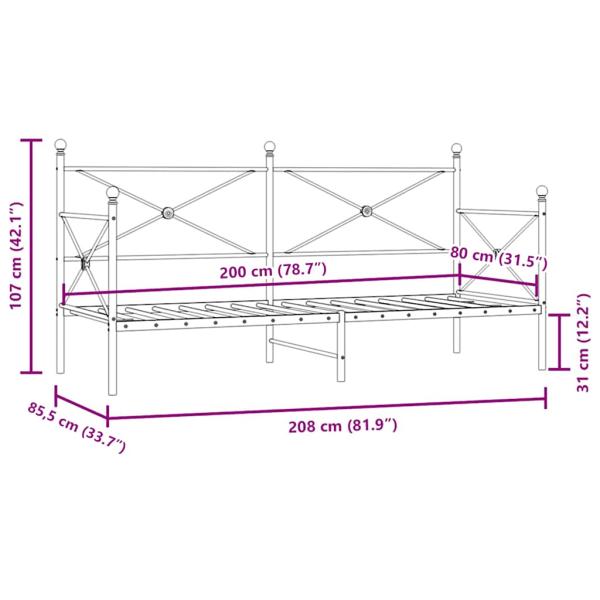 Tagesbett ohne Matratze Weiß 80x200 cm Stahl