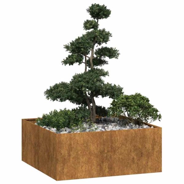 ARDEBO.de - Pflanzkübel Rostig 100x100x40 cm Wetterfester Stahl