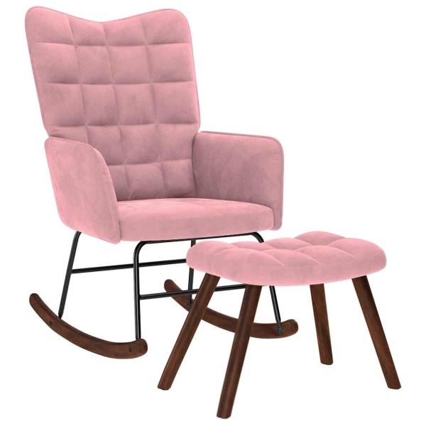 ARDEBO.de - Schaukelstuhl mit Hocker Pink Velvet