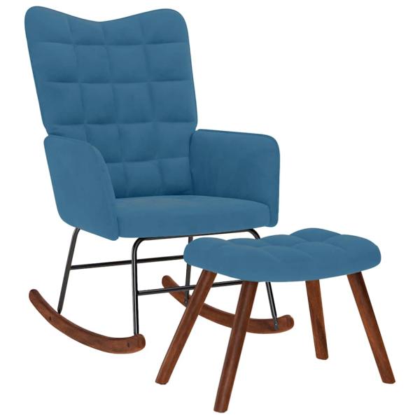 ARDEBO.de - Schaukelstuhl mit Hocker Blauer Samt
