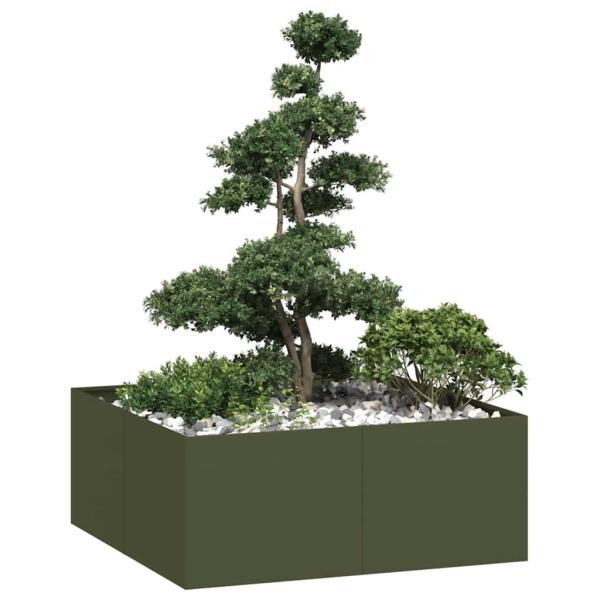 ARDEBO.de - Pflanzgefäß Olivgrün 100x100x40 cm Stahl