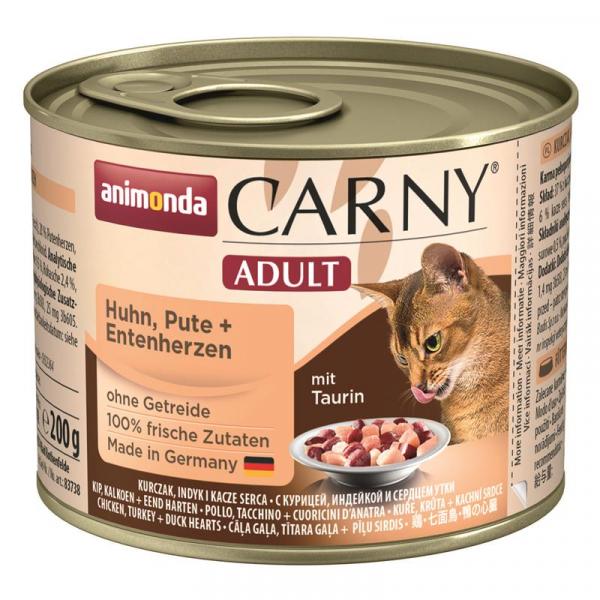 ARDEBO.de Animonda Cat Carny Adult Huhn, Pute & Entenherzen 200g
