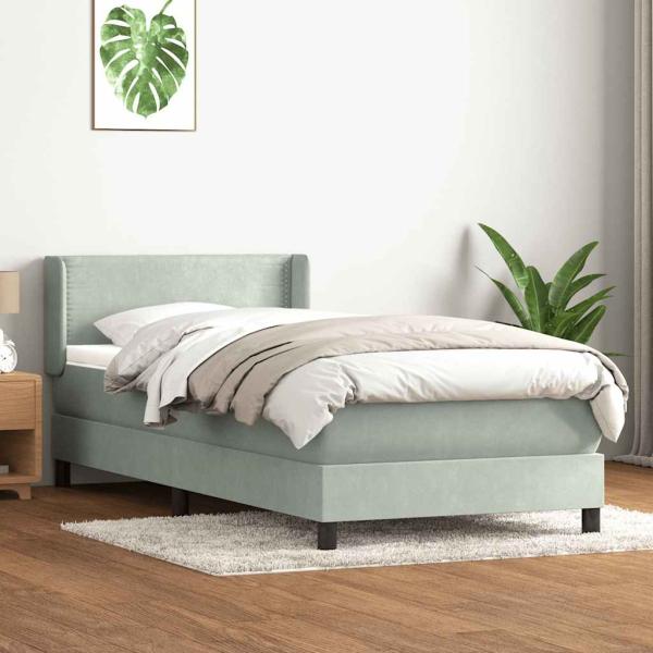 ARDEBO.de - Boxspringbett mit Matratze Hellgrau 80x220 cm Samt