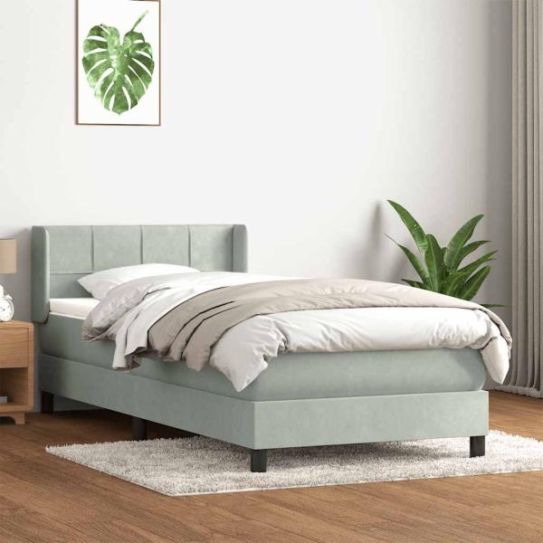 ARDEBO.de - Boxspringbett mit Matratze Hellgrau 80x220 cm Samt